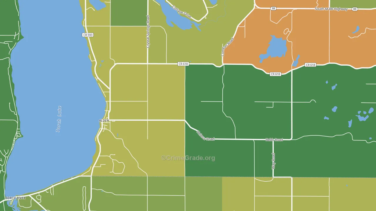 Alden, MI Map of Drug-Related Crime Rates