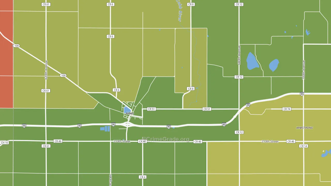Alden, MN Map of Drug-Related Crime Rates