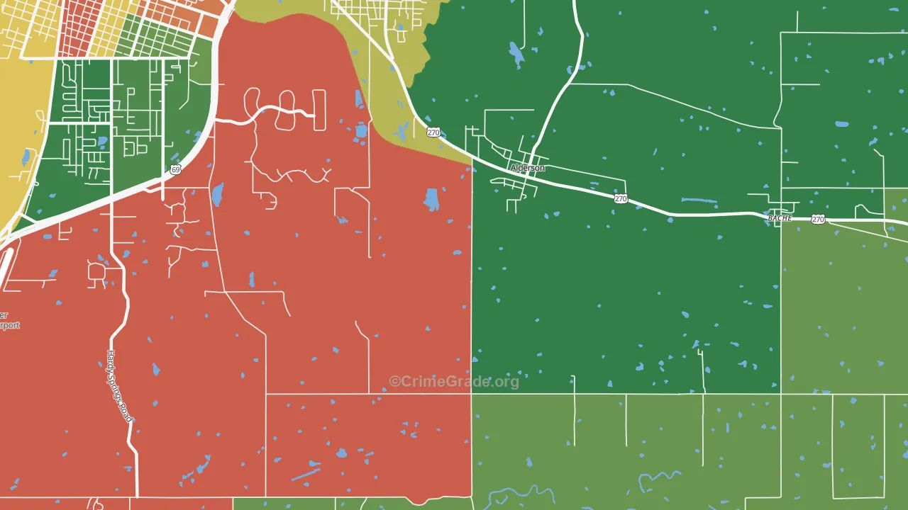 Alderson, OK Map of Drug-Related Crime Rates