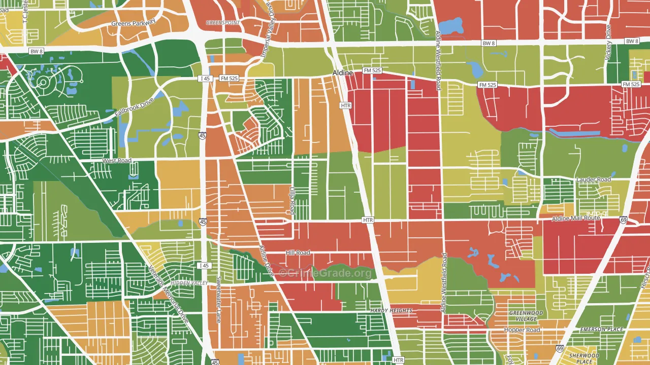 Aldine, TX Map of Drug-Related Crime Rates