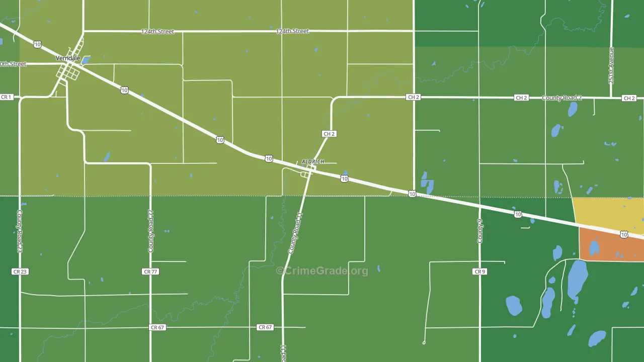 Aldrich, MN Map of Drug-Related Crime Rates