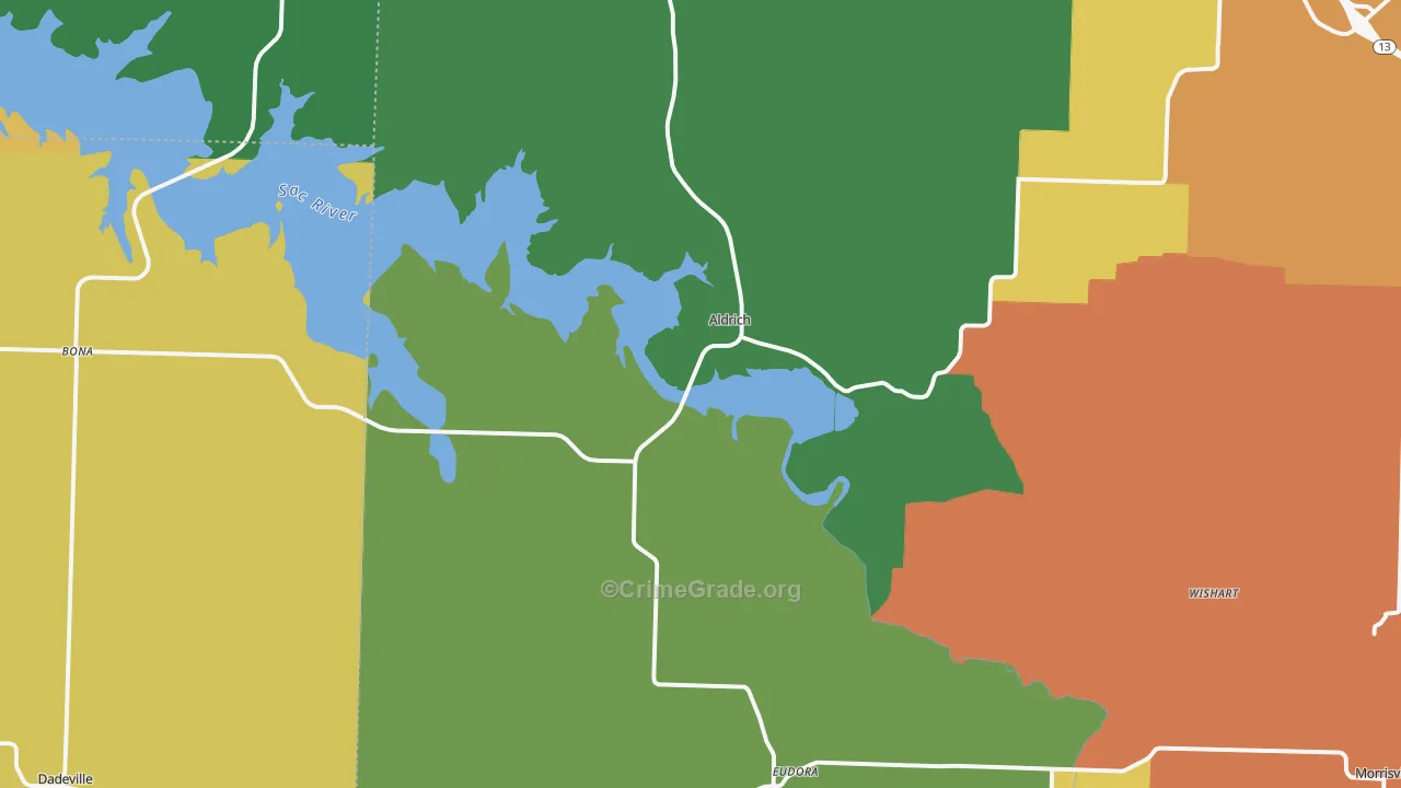 Aldrich, MO Map of Drug-Related Crime Rates