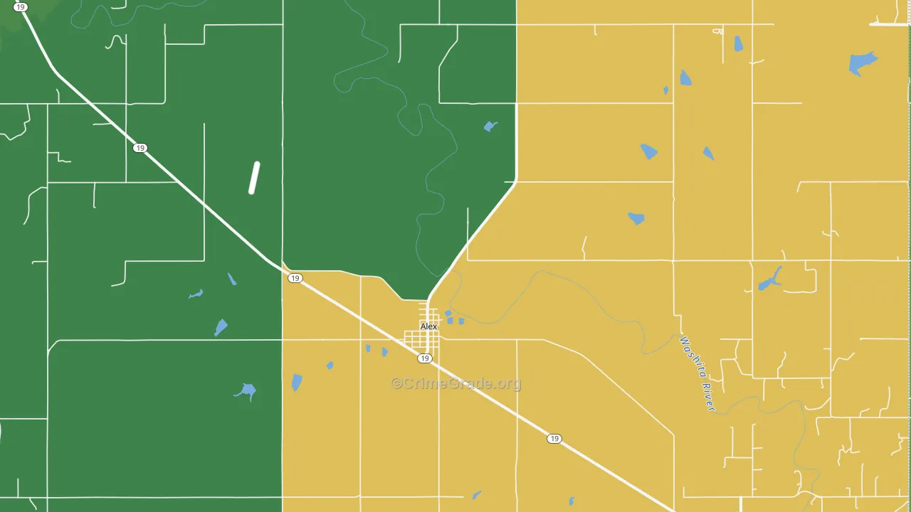 Alex, OK Map of Drug-Related Crime Rates