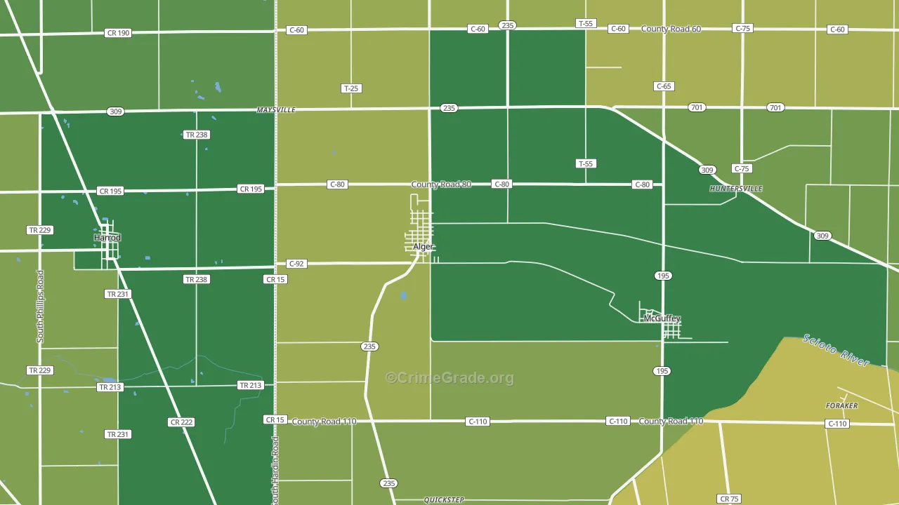 Alger, OH Map of Drug-Related Crime Rates