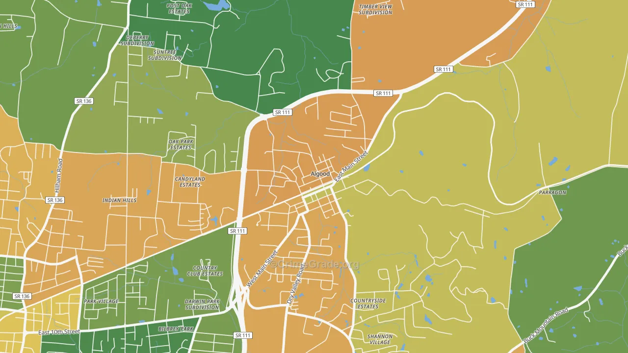 Algood, TN Map of Drug-Related Crime Rates
