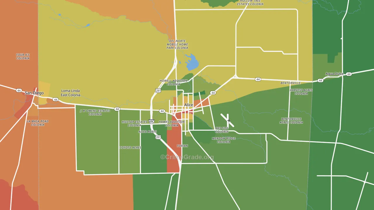 Alice, TX Map of Drug-Related Crime Rates