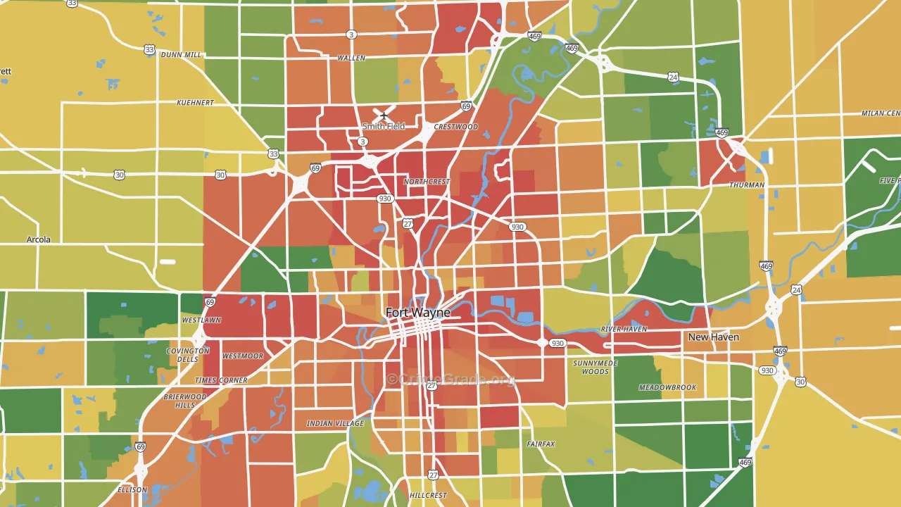 Allen County, IN Map of Drug-Related Crime Rates