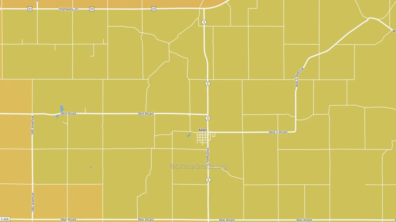 Allen, NE Map of Drug-Related Crime Rates