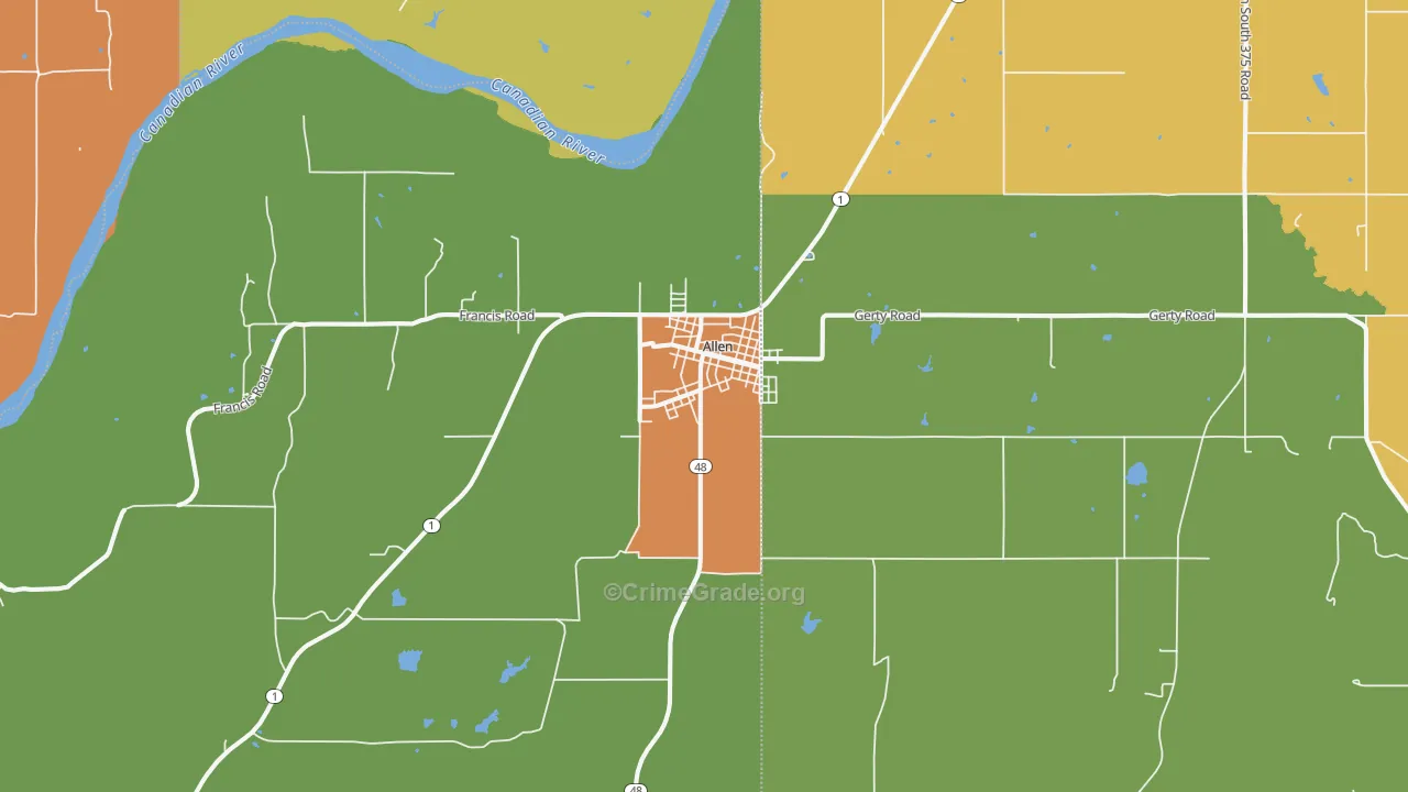 Allen, OK Map of Drug-Related Crime Rates