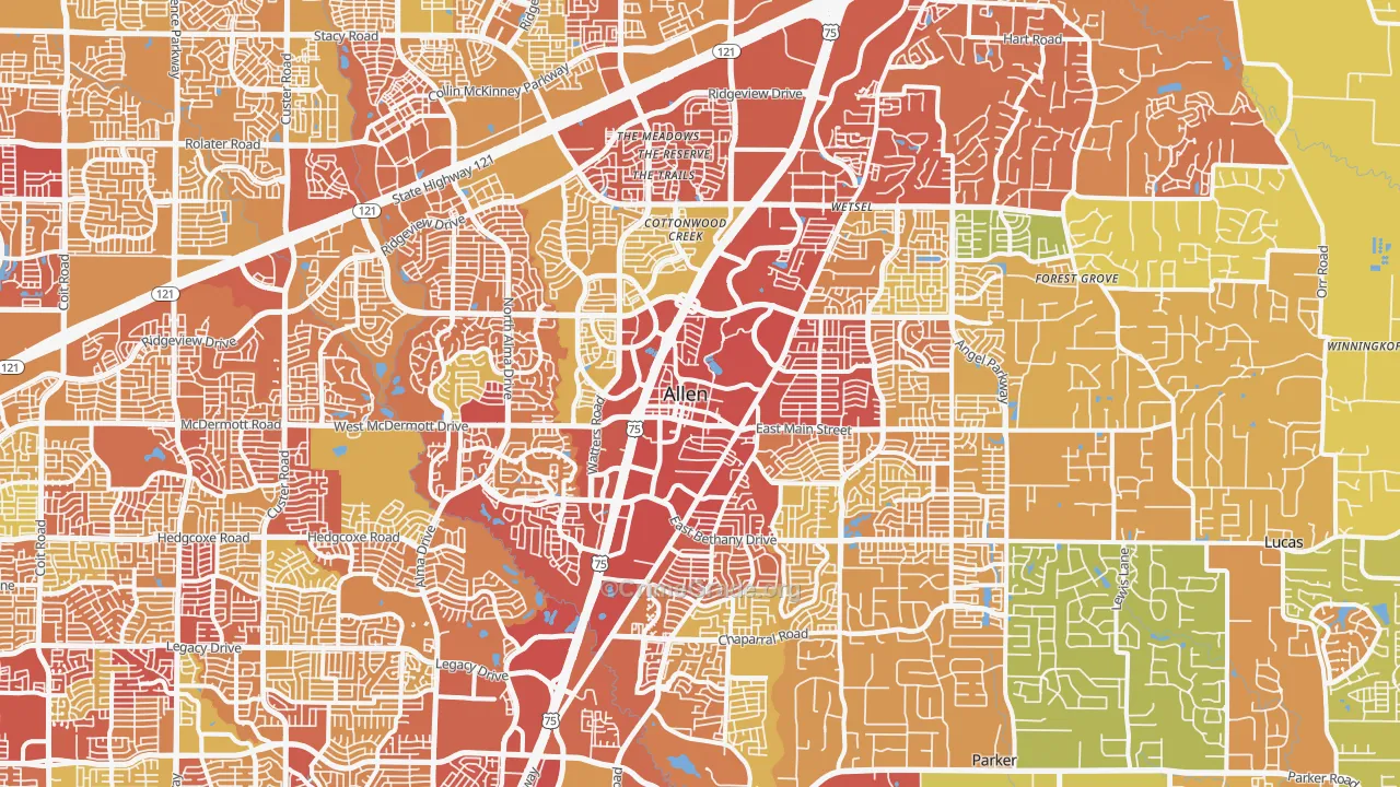 Allen, TX Map of Drug-Related Crime Rates