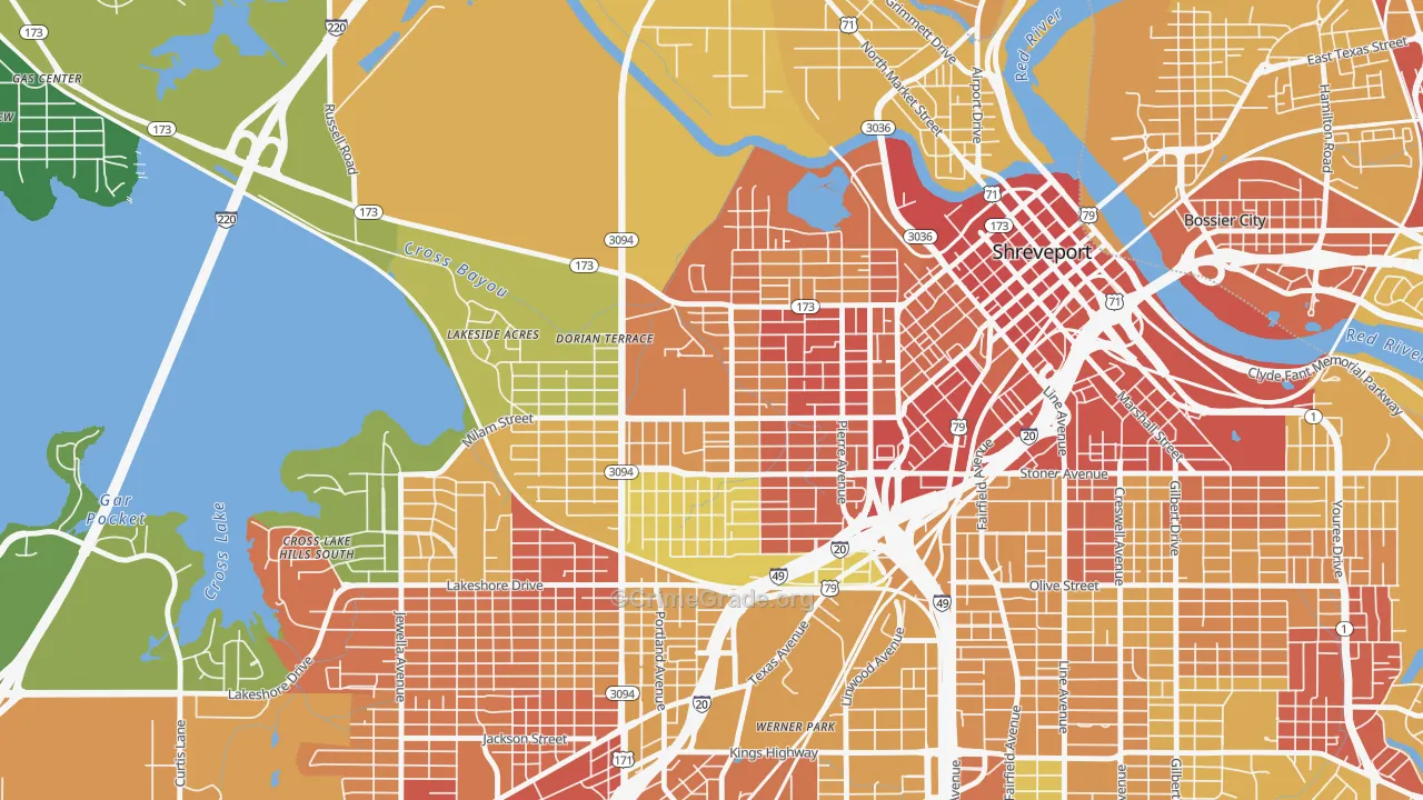 Allendale-Lakeside, Shreveport, LA Map of Drug-Related Crime Rates