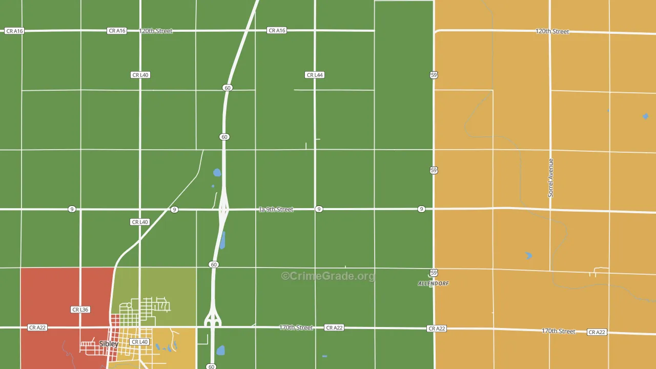Allendorf, IA Map of Drug-Related Crime Rates