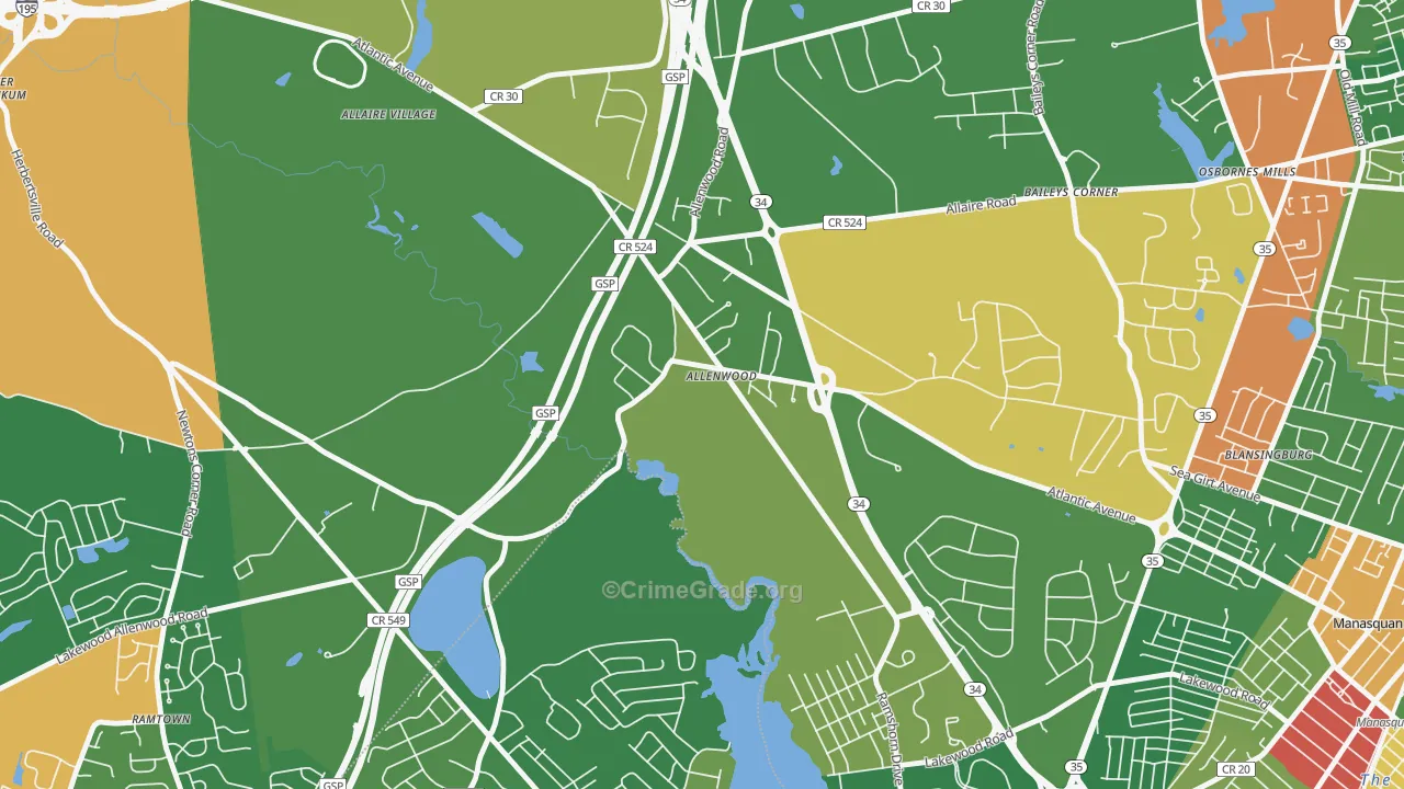 Allenwood, NJ Map of Drug-Related Crime Rates