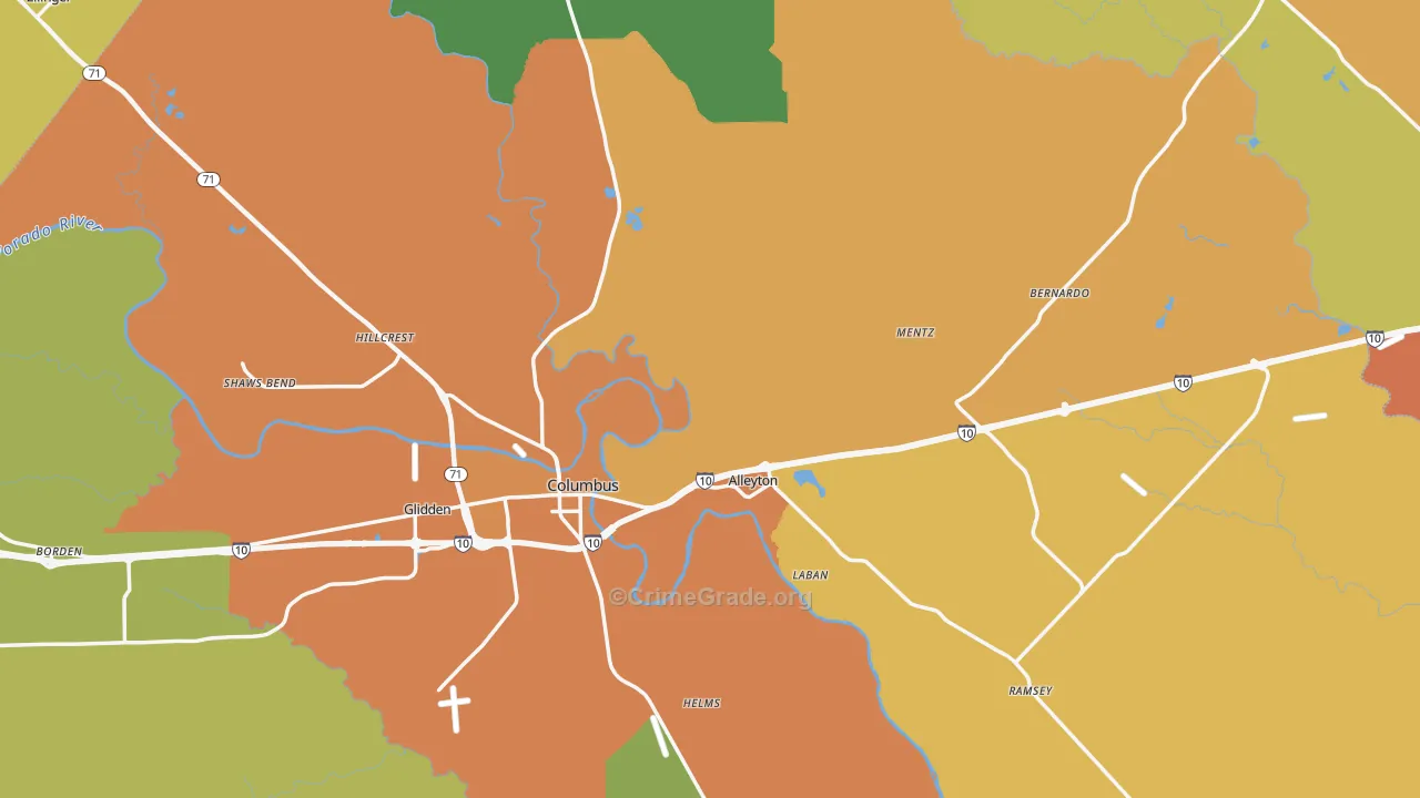 Alleyton, TX Map of Drug-Related Crime Rates