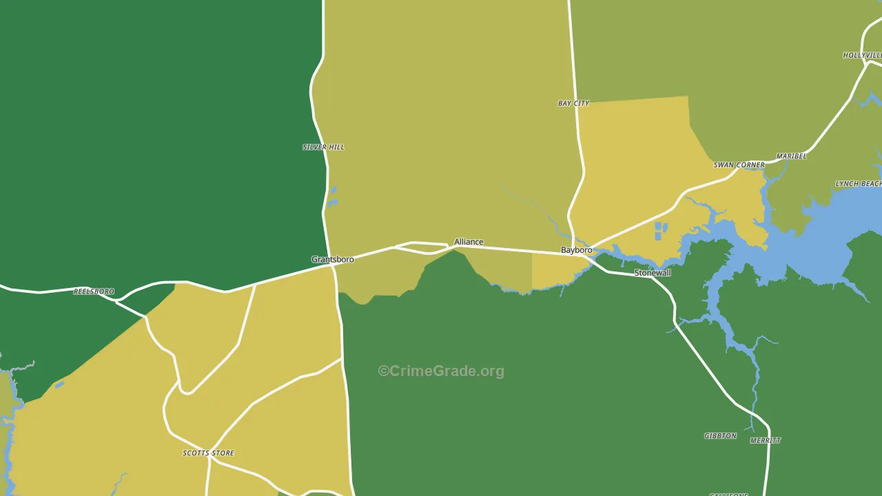 Alliance, NC Map of Drug-Related Crime Rates
