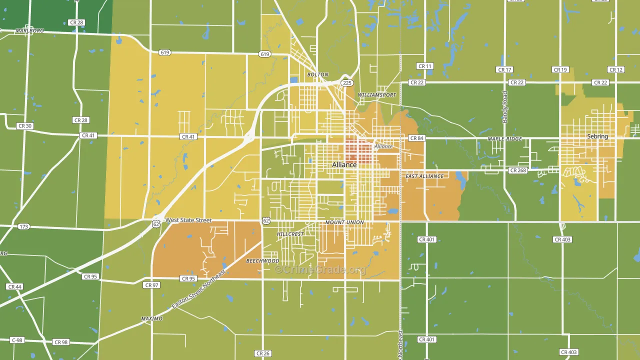 Alliance, OH Map of Drug-Related Crime Rates