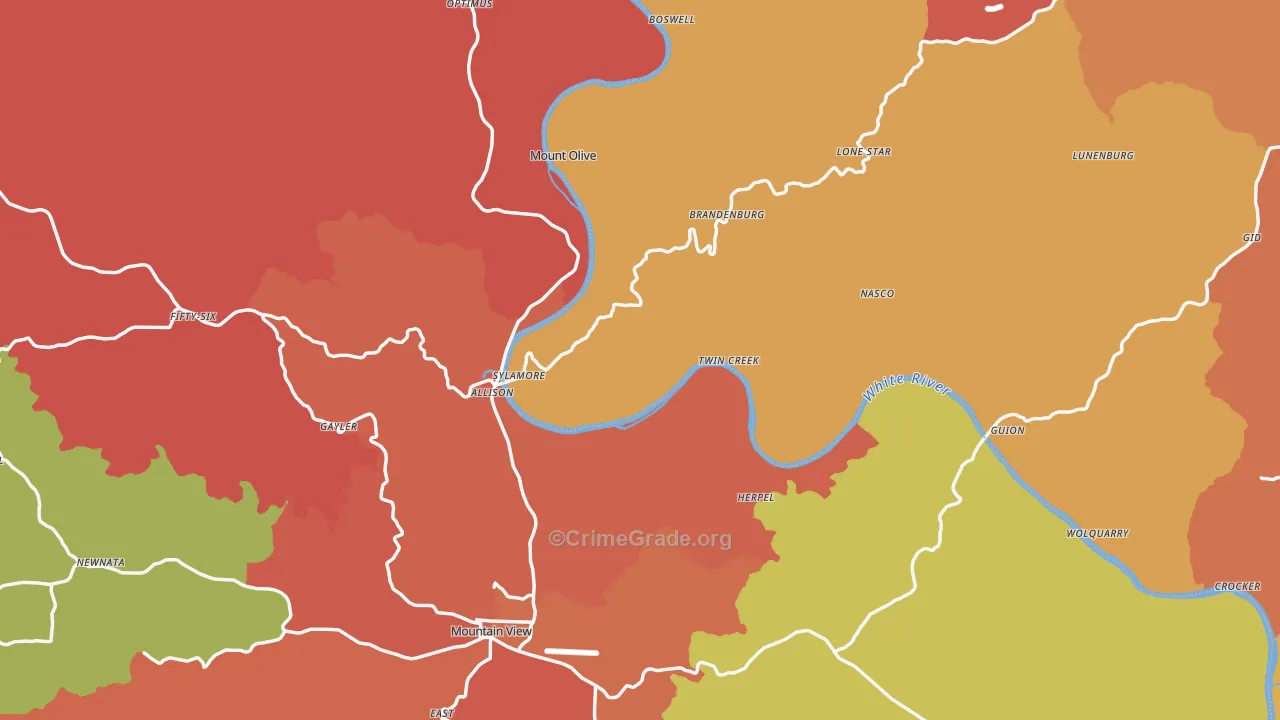 Allison, AR Map of Drug-Related Crime Rates
