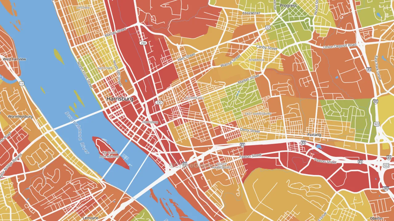 Allison Hill, Harrisburg, PA Map of Drug-Related Crime Rates