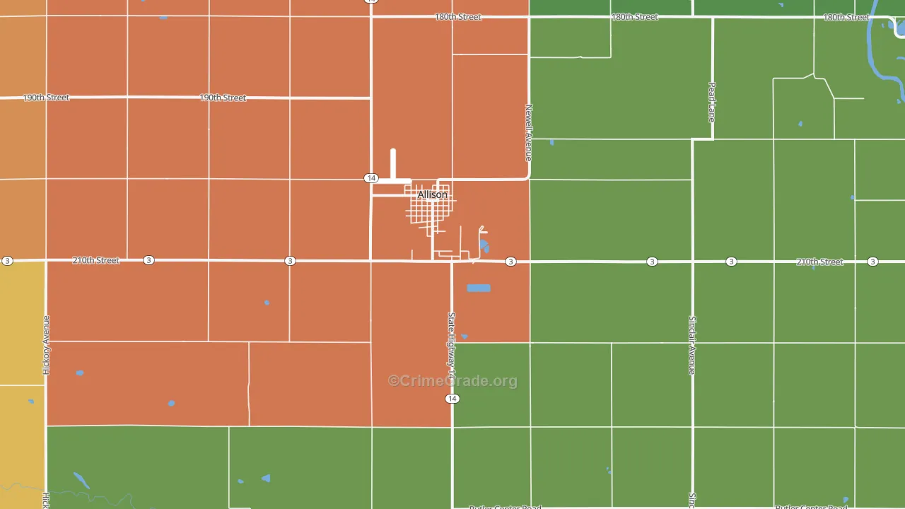 Allison, IA Map of Drug-Related Crime Rates