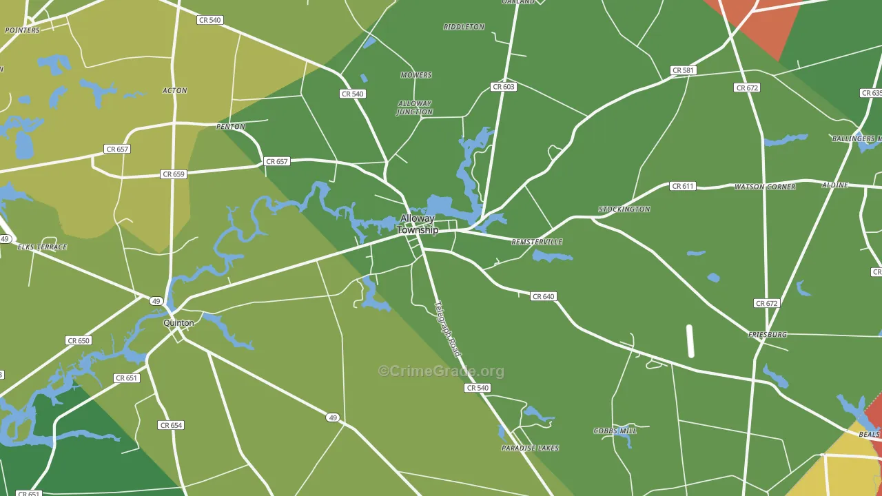 Alloway, NJ Map of Drug-Related Crime Rates