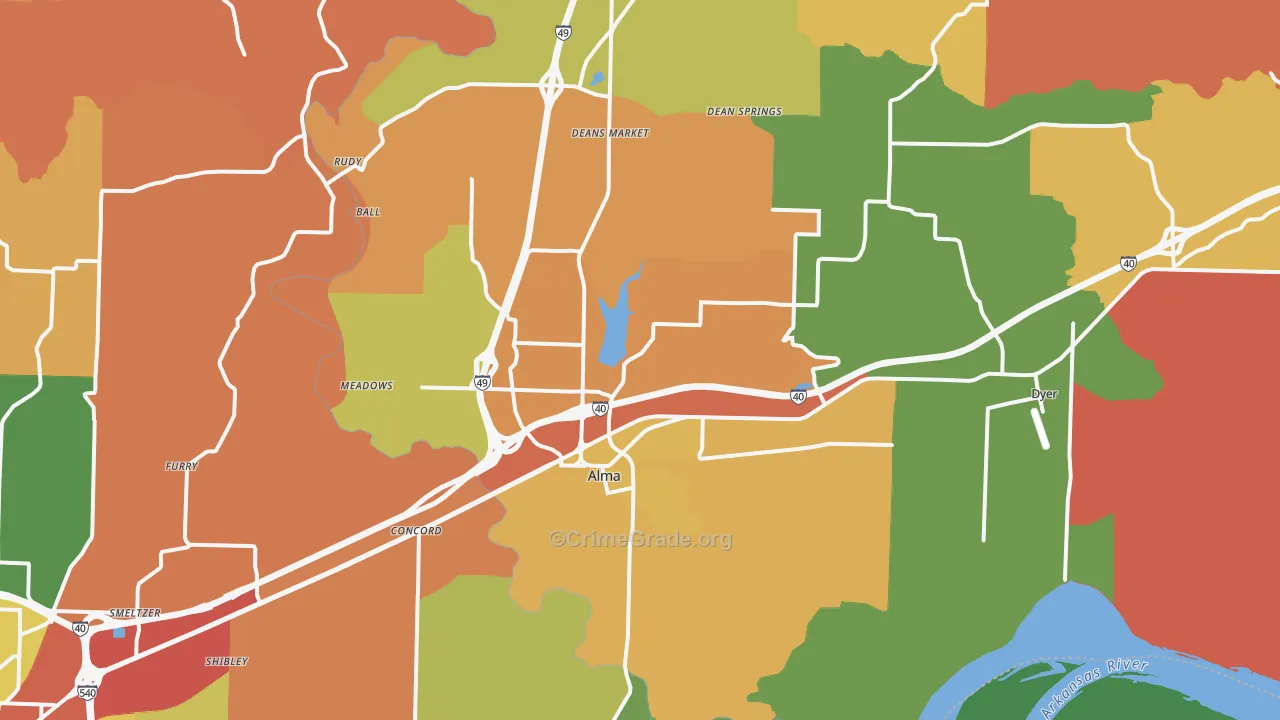 Alma, AR Map of Drug-Related Crime Rates