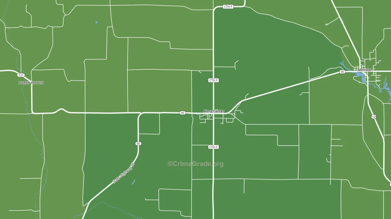 Alma Center, WI Map of Drug-Related Crime Rates