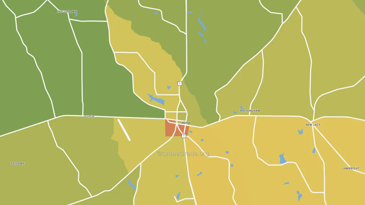 Alma, GA Map of Drug-Related Crime Rates