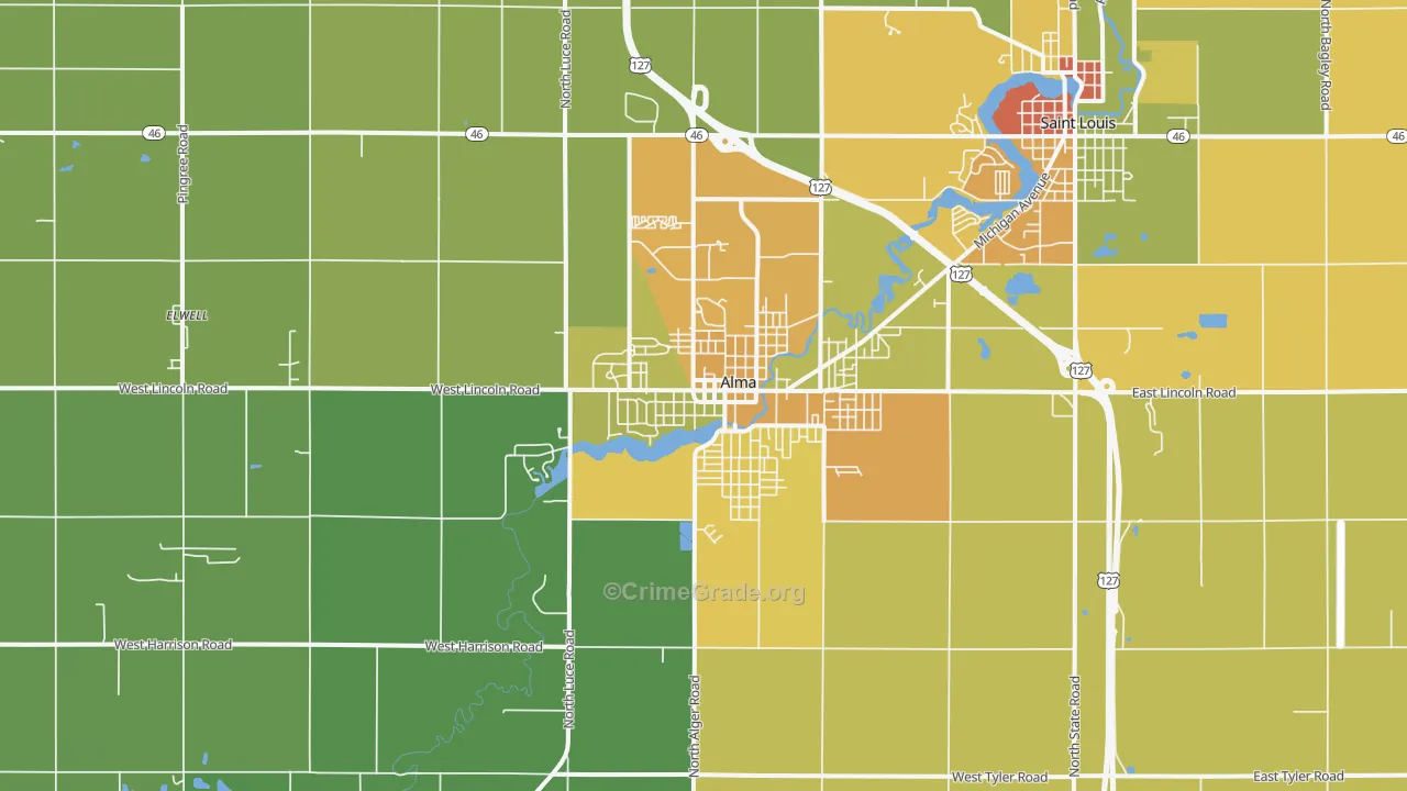 Alma, MI Map of Drug-Related Crime Rates