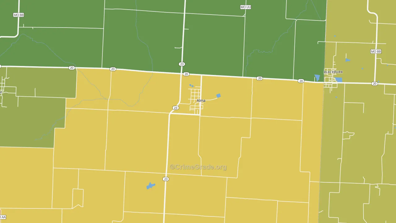 Alma, MO Map of Drug-Related Crime Rates