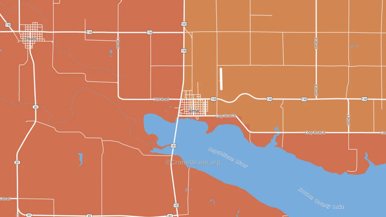 Alma, NE Map of Drug-Related Crime Rates