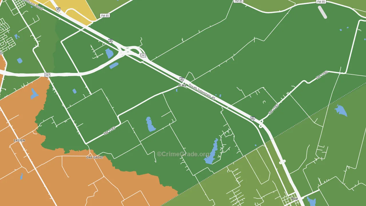 Alma, TX Map of Drug-Related Crime Rates