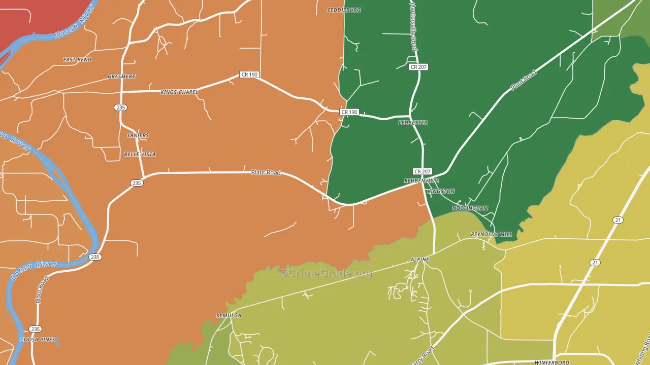 Alpine, AL Map of Drug-Related Crime Rates
