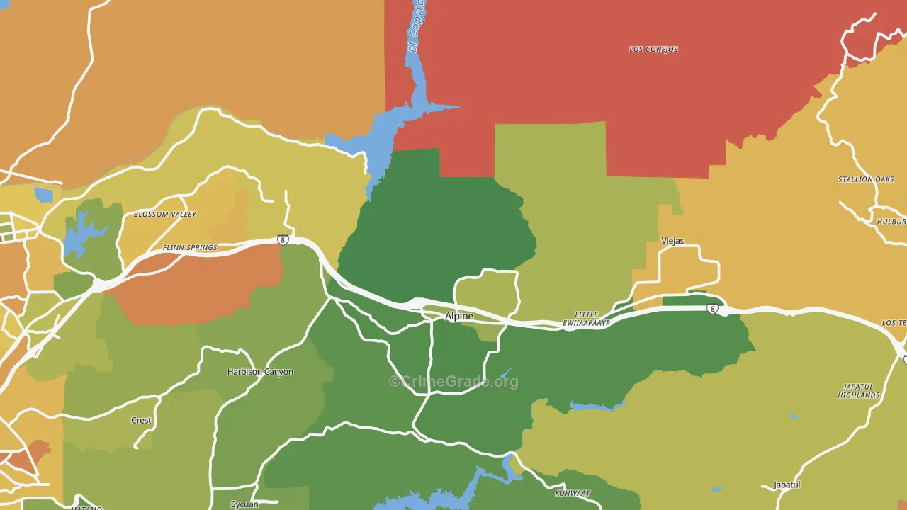 Alpine, CA Map of Drug-Related Crime Rates