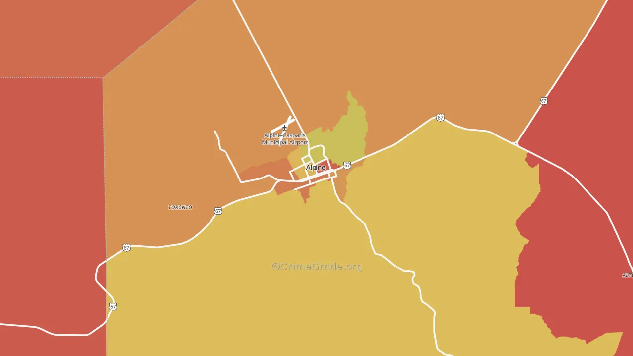 Alpine, TX Map of Drug-Related Crime Rates