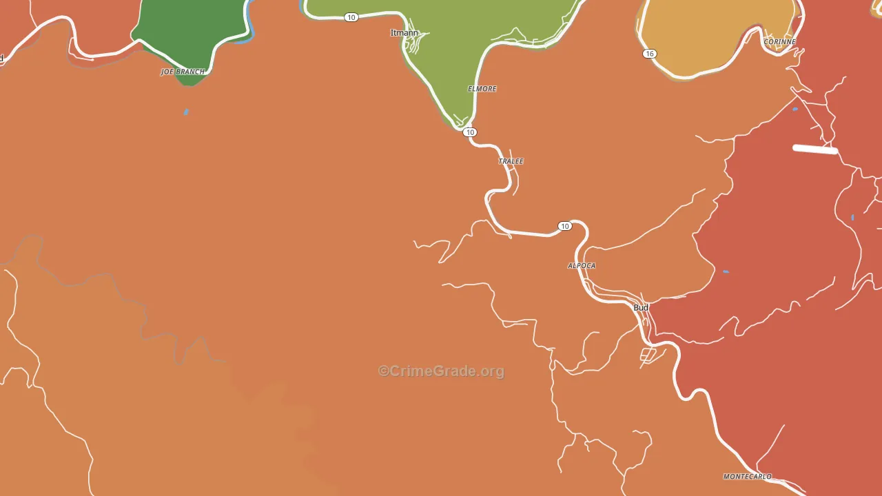 Alpoca, WV Map of Drug-Related Crime Rates