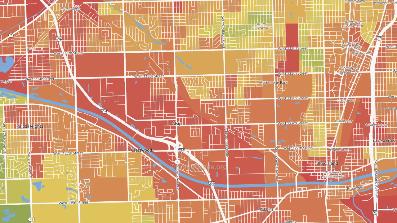 Alsip, IL Map of Drug-Related Crime Rates