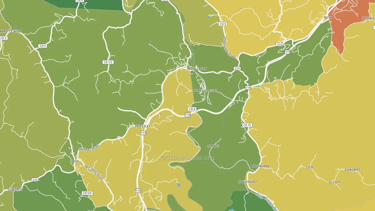 Alum Creek, WV Map of Drug-Related Crime Rates