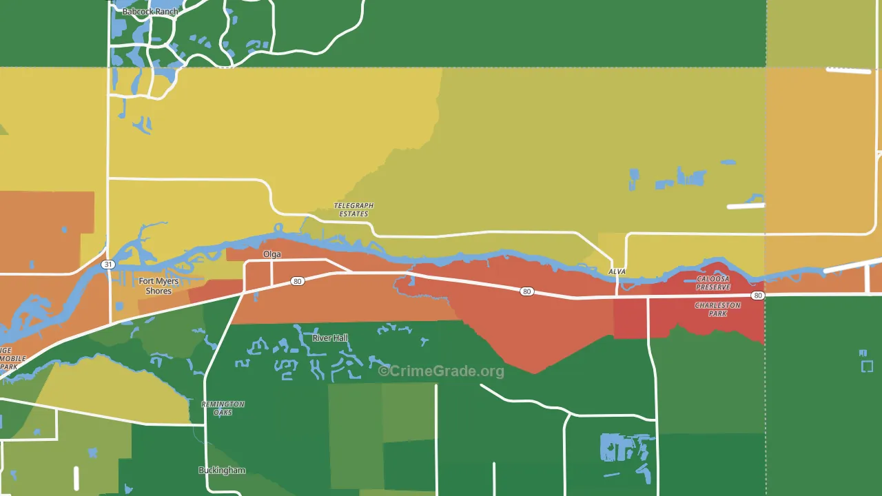 Alva, FL Map of Drug-Related Crime Rates