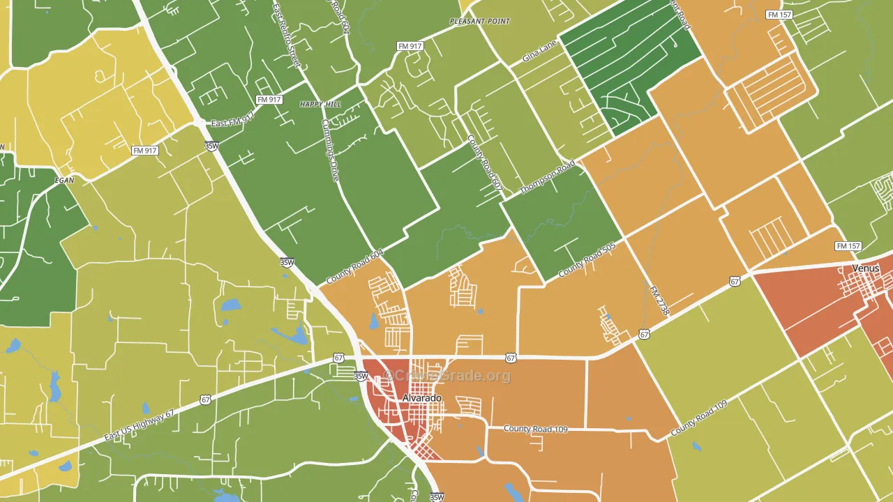 Alvarado, TX Map of Drug-Related Crime Rates