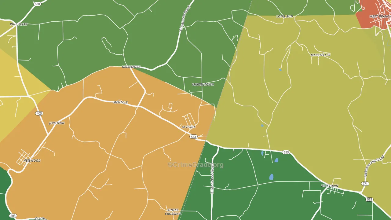 Alverda, PA Map of Drug-Related Crime Rates