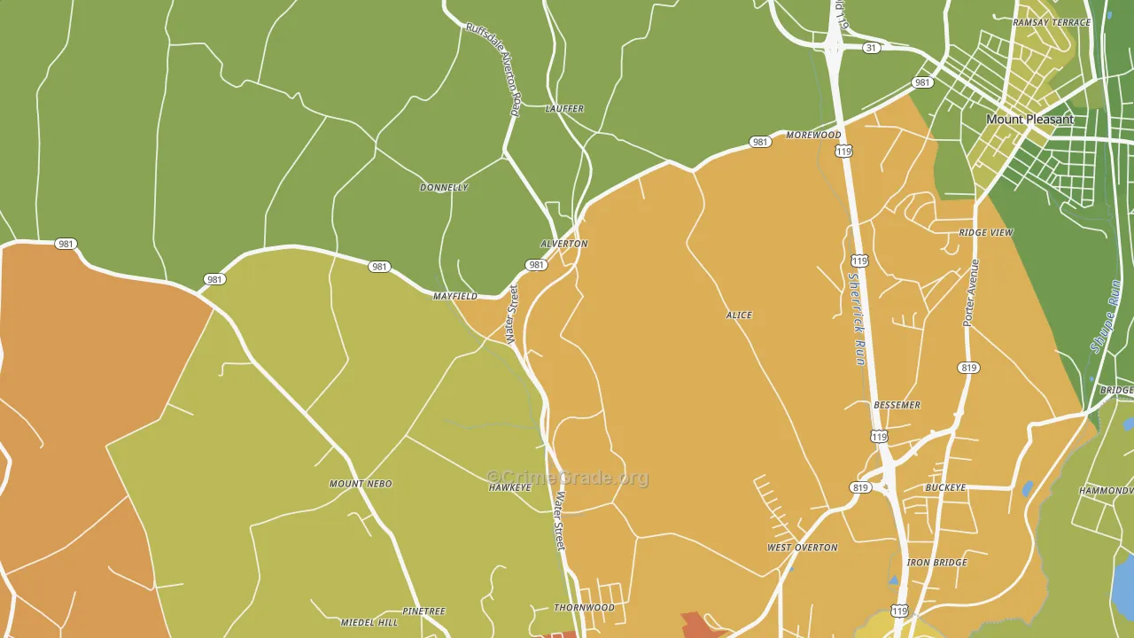 Alverton, PA Map of Drug-Related Crime Rates