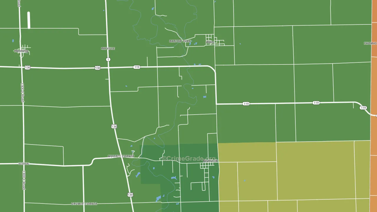 Alvin, IL Map of Drug-Related Crime Rates
