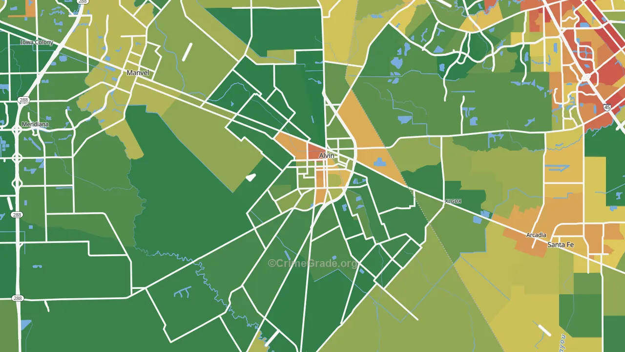 Alvin, TX Map of Drug-Related Crime Rates