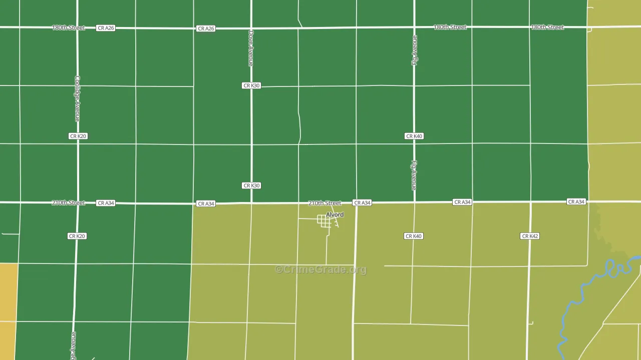 Alvord, IA Map of Drug-Related Crime Rates
