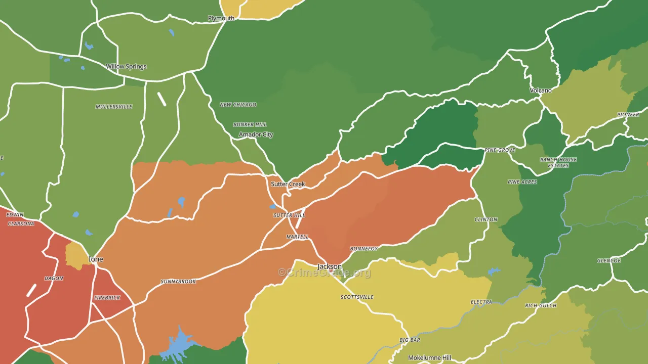 Amador County, CA Map of Drug-Related Crime Rates