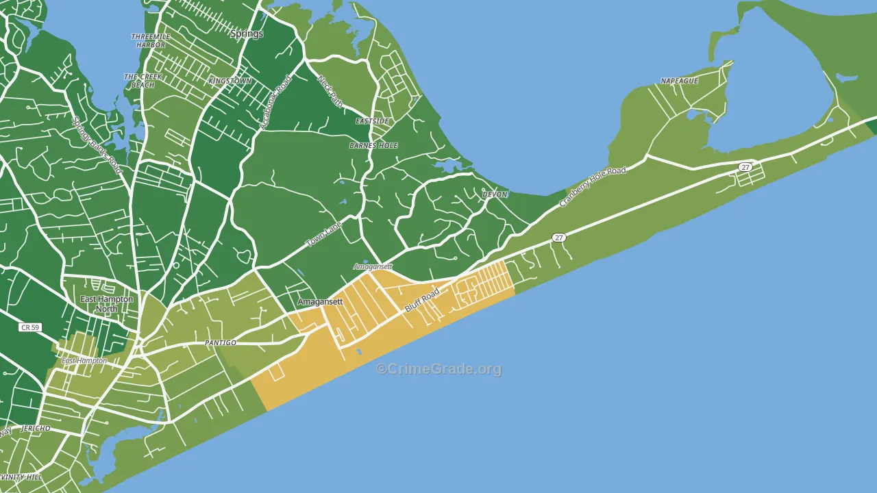 Amagansett, NY Map of Drug-Related Crime Rates