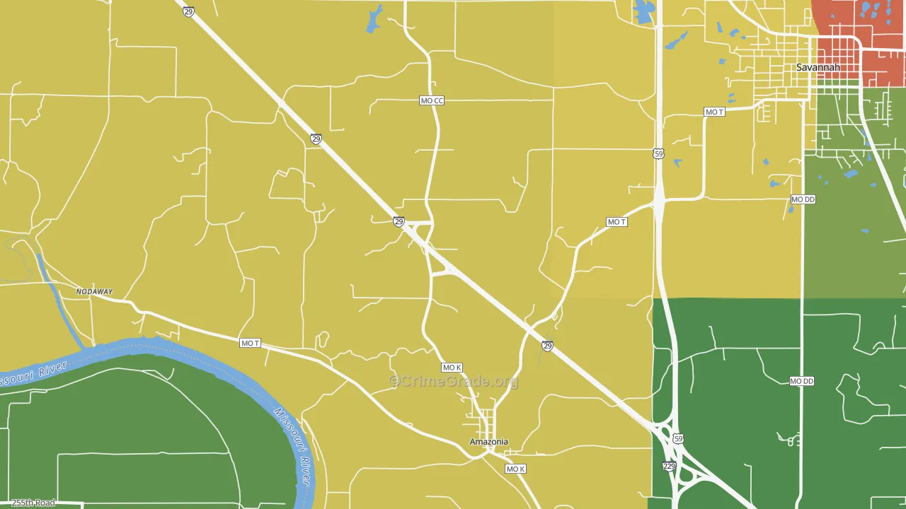 Amazonia, MO Map of Drug-Related Crime Rates