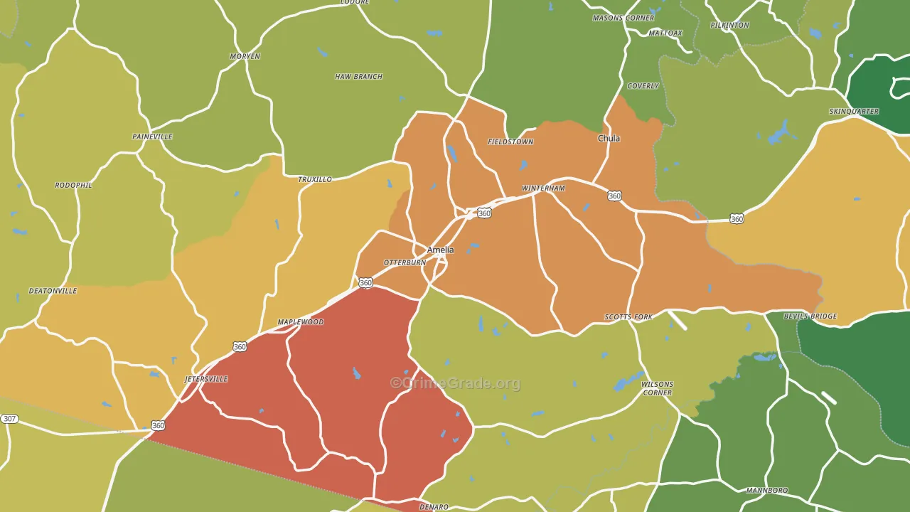 Amelia County, VA Map of Drug-Related Crime Rates