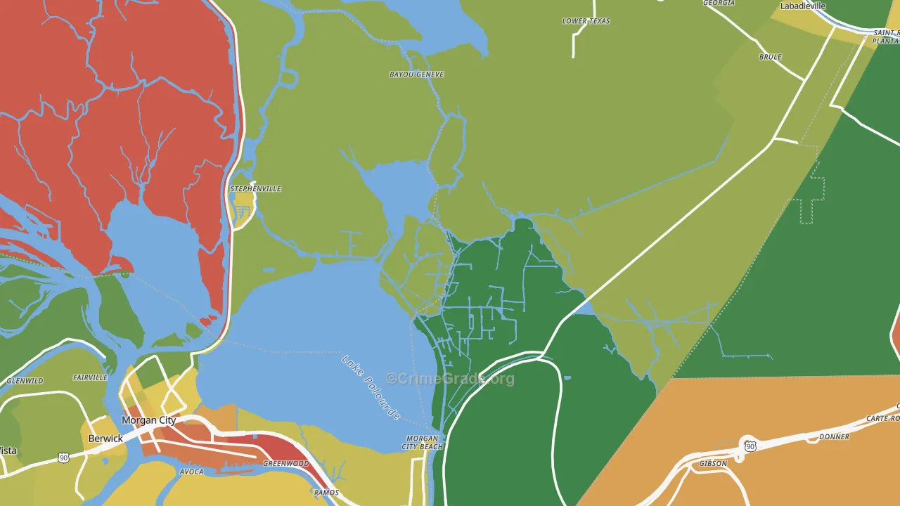 Amelia, LA Map of Drug-Related Crime Rates