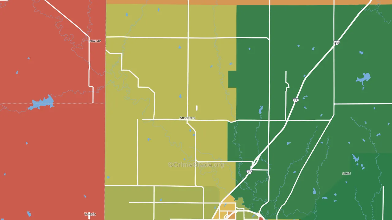 Americus, KS Map of Drug-Related Crime Rates
